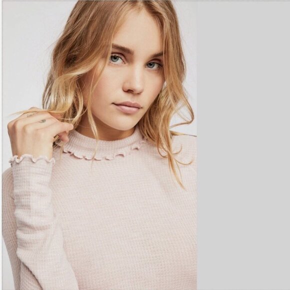 Free People Make It Easy Thermal Top Shirt Long Sleeve Light Pink Size S Small - Picture 3 of 12